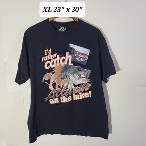 Vintage 2002 " I'd Rather Catch Attitude On the Lake" XL Black T-Shirt Y2K